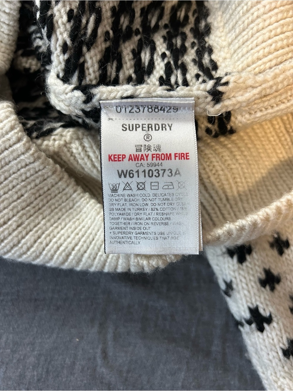 Superdry Cream & Black Fair Isle Crewneck Sweater - Picture 5 of 6